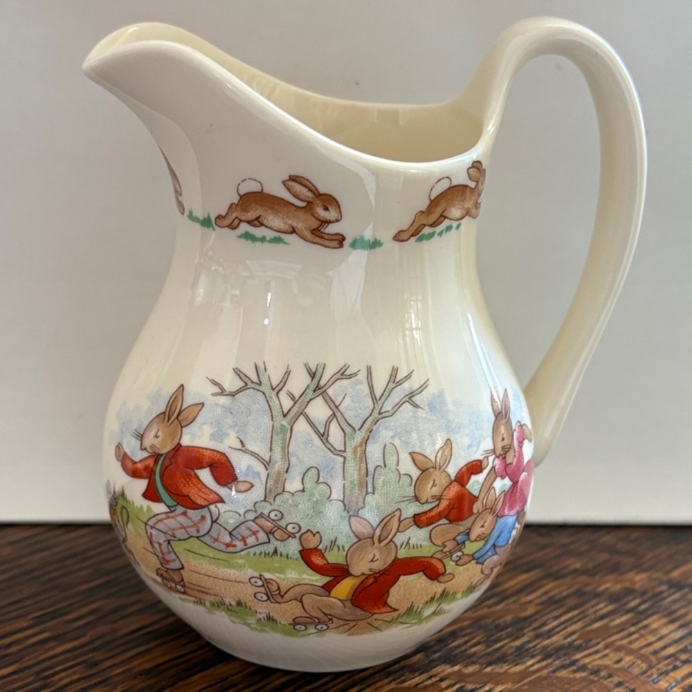 Royal Doulton Cream Ceramic Pitcher with Playful Rabbit Design